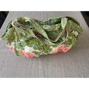 Bonita Quilted Floral Tote Bag Pink Green Multi-Color Linen Blend